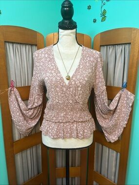 Dress Up Floral Smocked Waist Bell Sleeves in Dusty Rose